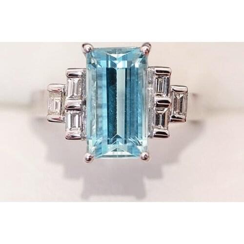 YSDLJG Gorgeous Light Blue Rectangular CZ Women Rings High Quality Silver Color Evening Party Accessories Gift Trendy Jewelry