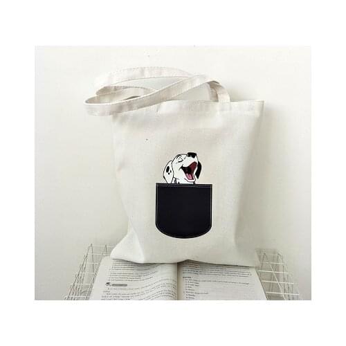 Women Cartoon Animals Canvas Shoulder Bags Tote Sun Letter Printed Shopping Bag Girls Casual Cotton Cloth Eco Handbags