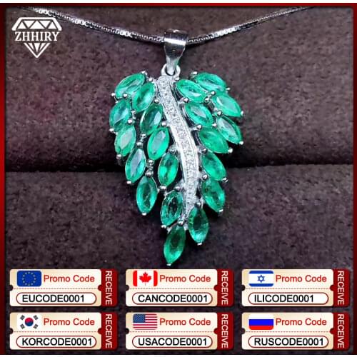 ZHHIRY Natural Emerald Necklace Pendant Genuine 925 Sterling Silver For Women Leaves Shaped Real Gemstone Fine Jewelry