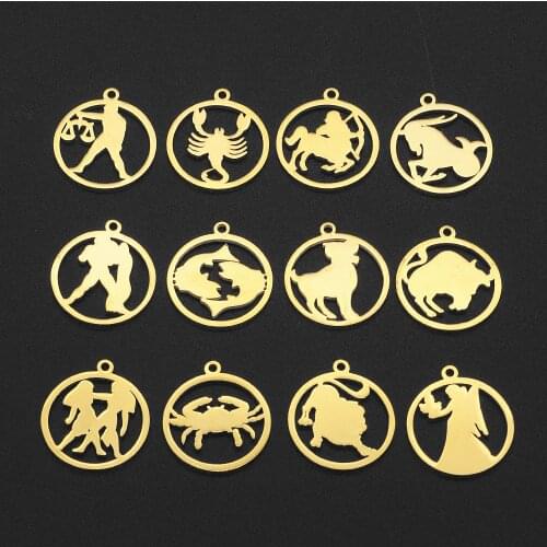 12pcs/set Zodiac Sign Stainless Steel Horoscope DIY Jewelry Charms Connector Wholesale Top Quality Factory Price