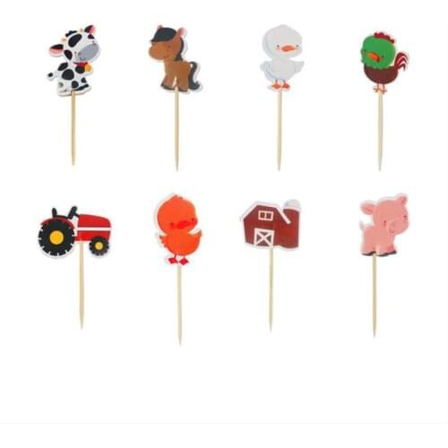 240pcs/lot Pasture Animal Chicken Duck Pig Cow Baby Shower Party Cupcake toppers Decorate Kids Favors Birthday Party Cake Topper