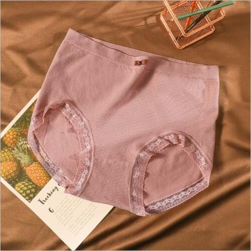 3/5PCS Cute Bow-Knot Lace Side Cotton Honeycomb Crotch Seamless Panties 90-150KG Lady Plus Size Underwear Briefs Lingerie Women