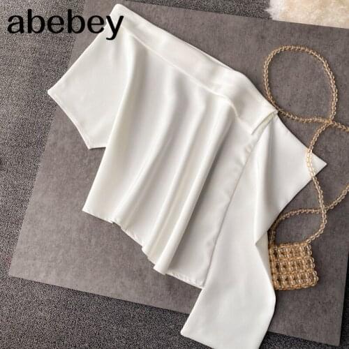 Design Sexy Off Shoulder Blouse Women Chic One Shoulder Long Sleeve Solid Short Blouses Summer Korean Party Tops