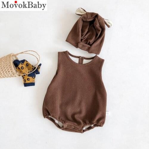 Newborn Baby Bodysuits Cute Sleeveless Body Onesie Tops + Caps Infant Boys Girls 2pcs Outfits Sets Autumn Toddler Cotton Clothes