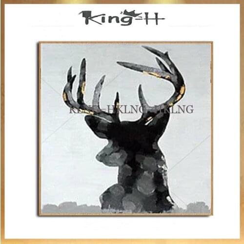 Decorative Deer Head Wall Oil Painting Animal Art Handmade Paintings Wall Hanging Canvas Art Wall Pictures For Restaurant