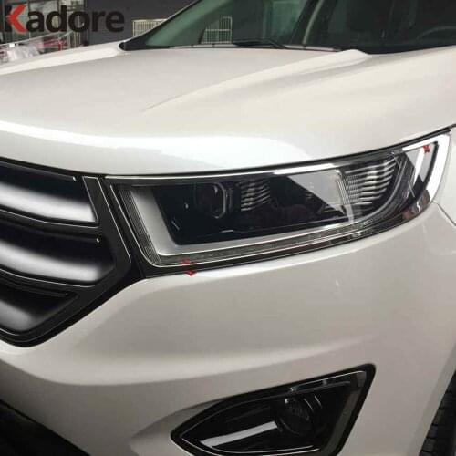For Ford Edge 2015 2016 2017 Front Head Light Lamp Detector Frame Stick Styling ABS Chrome Cover trim car accessories