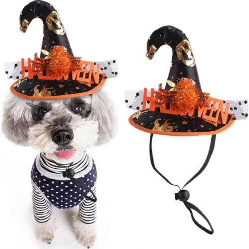 Pet Cat dog hat Witch hat pumpkin pattern Headwear Halloween Letter Printing Adjustable Felt Cloth Decorative Dog Hats Caps new