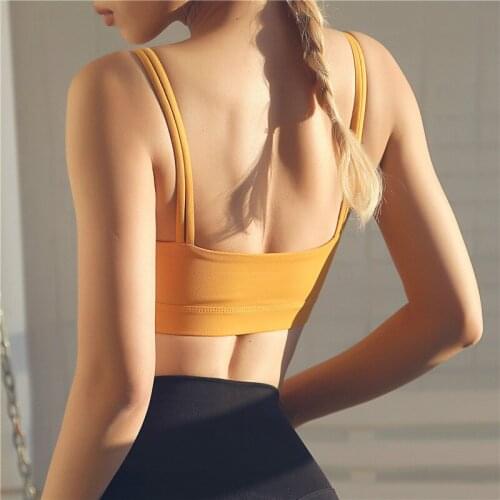 Double Spaghetti Straps Sports Bras Top Women Solid Push Up Workout Jogger Bras Fitness Crop Tops with Removable Pads