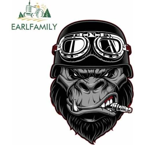 EARLFAMILY 13cm x 8.7cm for Gorilla Biker Cartoon Car Stickers Helmet Motorcycle Sunscreen Vinyl JDM Bumper Trunk Truck Graphics