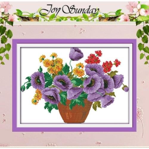 Purple potted flower Patterns Counted Cross Stitch 11CT 14CT Cross Stitch Set Wholesale Cross-stitch Kit Embroidery Needlework