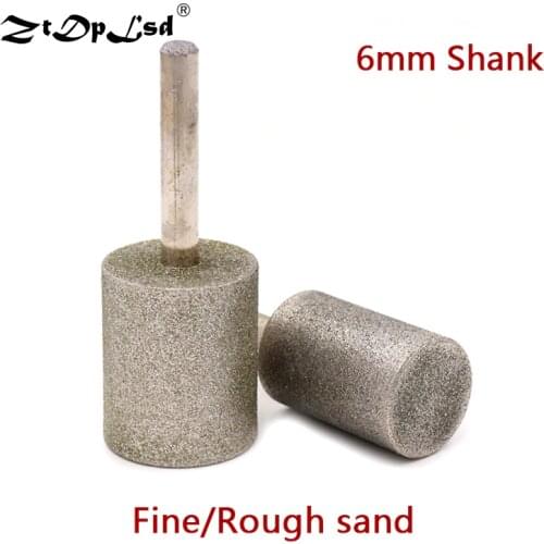 6mm Shank 8-25mm Cylinder Type Electroplated Diamond Grinding Head Corundum Tool Jade Carving Burrs Lapidary Grit Coarse Bit