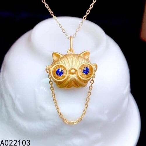 KJJEAXCMY fine jewelry 925 Sterling Silver inlaid natural sapphire Chinese style popular luxury cathead girl GEM PENDANT support