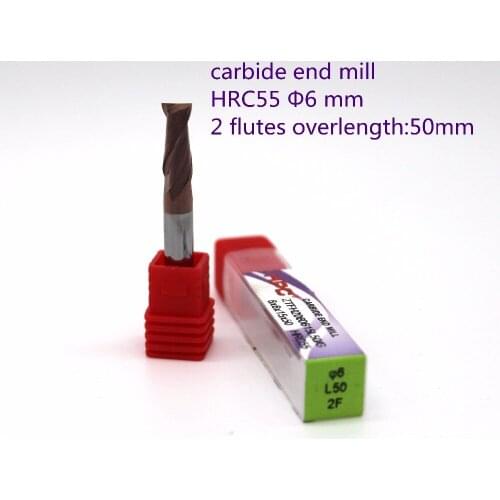 Router bit 6*6*50 of 2 flute end mills HRC55 carbide end mill tungsten mill cutter CNC machine tool