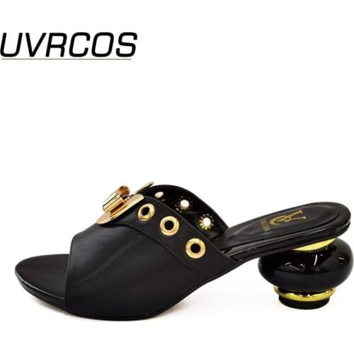 African Slippers Summer High Heels High Quality African Low Heels Pumps African Women Wedding Shoes New Black Color Women Shoes