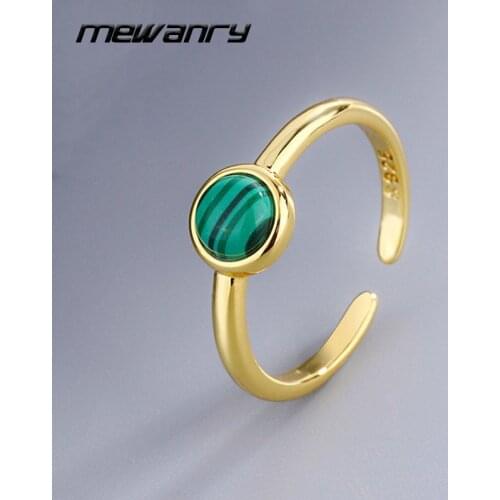 Mewanry 925 Sterling Silver Rings for Women New Trend Vintage Charm Elegant Design Party Jewelry Green Striped Stone Accessories