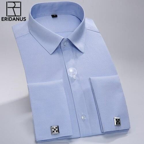 2017 Mens Luxury French Cuff Solid Dress Shirts New Fashion Long Sleeved Business Casual Shirt Slim Fit French Cufflinks M600