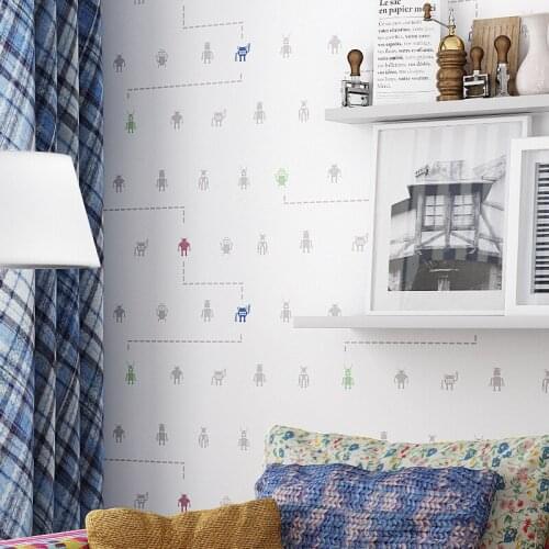 Beibehang Children 's room wallpaper Mediterranean blue vertical striped cartoon robots boy non - woven green wallpaper
