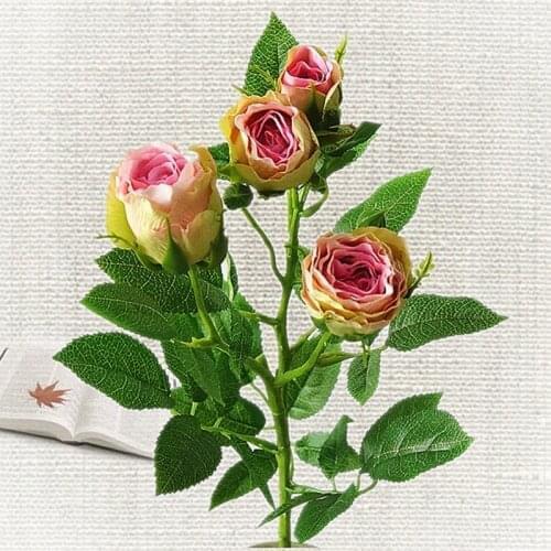 Single 4 Heads Artificial Rose Branch Silk+Plastic flores Simulation Rose Flowers For Home Hotel Wedding Decoration