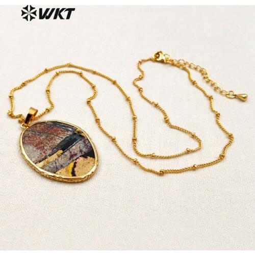 WT-N1100 Wholesale 2018 New Custom Natural Oval Shape Stone Pendants Necklace With 18 inches Chain Fashion Jewelry