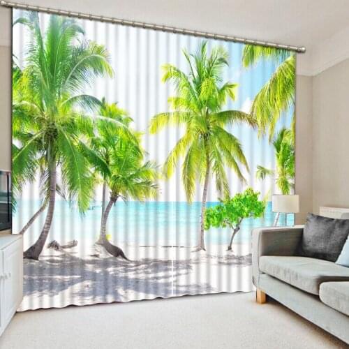 Beach Coconut tree curtains landscape nature scenery curtain 3D Window Curtain Dinosaur print Luxury Blackout For Living Room