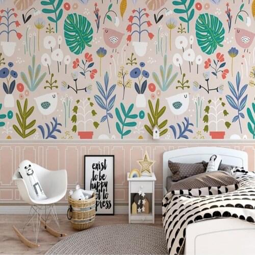 Custom Pink Mural Wallpaper 3D Cartoon Tree Cute Small Fresh Leaves Children Room Bedroom Girl Room Photo Poster Wall Paper Home