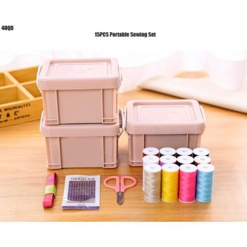 Portable 24Pcs Sewing Kit 1 Box Storage Home Scissor Colored String Measurement Thimble Thread Needle Mini Case Diy Craft Tool