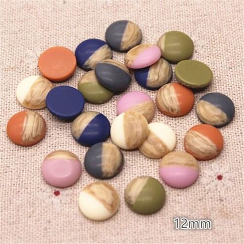 50pcs 12mm New Resin Imitation Wood Round Flatback Cabochon DIY Handmade Button/Hair Clip/Jewelry Accessories
