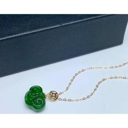 SHILOVEM 18k yellow gold Natural green Jasper pendants no necklace classic fine Jewelry wedding gift 10*14mm myme1014876by