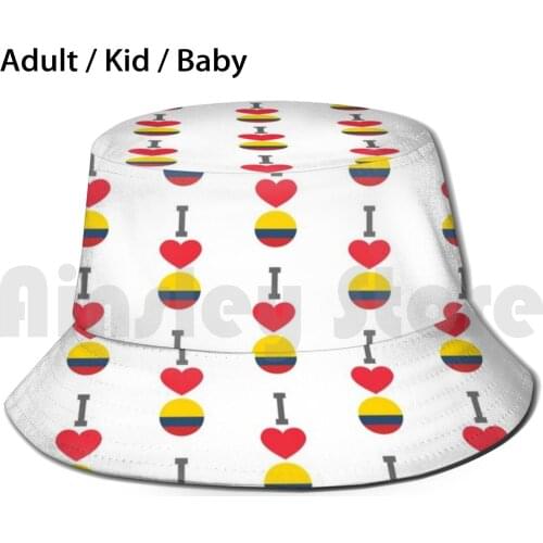 I Heart Colombia Vertical Flag Design Sun Hat 1819 Bucket Hat I Heart Colombia Flag I Heart I Love Love