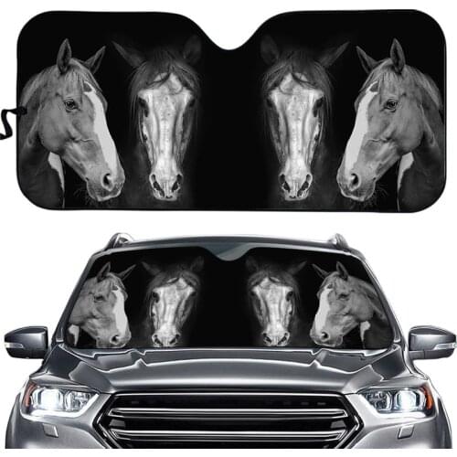 Car Windshield Sunshade Crazy Black Horse Print Front Window Auto Windshield Sun Shade Foldable Sun Visor Keep Your Car Cool