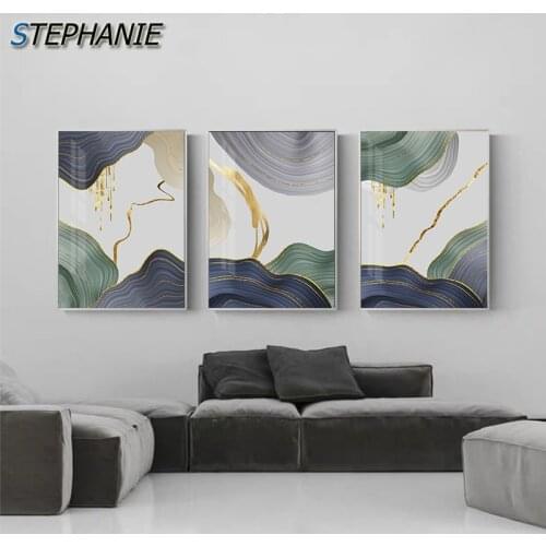 Modern Blue Green Annual Ring Poster Abstract Decoration Canvas Art Print Golden Gray Wall Picture Painting Fashion Home Decor
