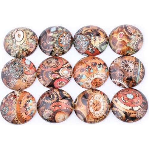 Mixed Steampunk Photo Round Glass Cabochon 25mm 20mm 30mm Diy Flatback Handmade Jewelry Findings For Pendant Necklaces