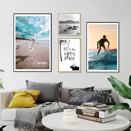 Freedom Vacation Beach Surfing Posters And Paintings Picture Seascape Canvas Posters Nordic Wall Art travel room decor
