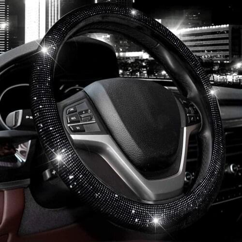 Universal 38cm Fashion Full Black Crystal Rhinestone Diamond Flannel Car Steering Wheel Covers Auto Styling Interior Accessories