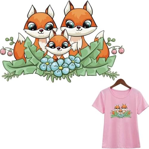 Iron Patch Fox Family Transfer Paper Hot Tear Hoodie Tops Diy Heat Press Patches Over Powder Stickers Washable