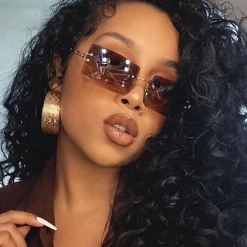 HKNA Small Frame Rimless Sunglasses Women High Quality Square Sunglasses Women 2021 Luxury Brand Gradient Glasses Vintage Oculos