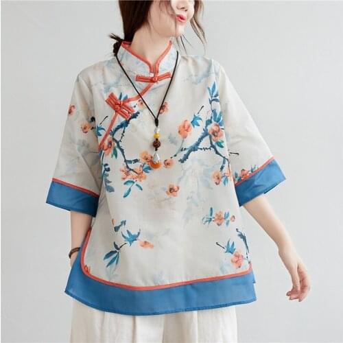 Women Chinese Traditional Style Tops Cotton Linen Loose Blouses Modern Cheongsam Top Female Vintage Hanfu Shirts Tang Suits