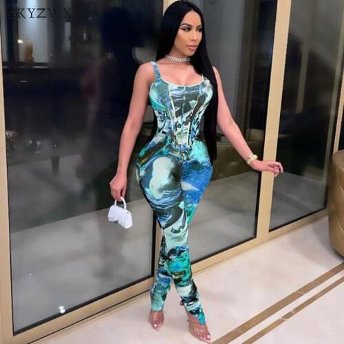 ZKYZWX Print Lift Buttocks Bodycon Rompers Womens Jumpsuit Trendy Summer 2021 Clothes Sexy Corset Waist One Piece Party Outfits