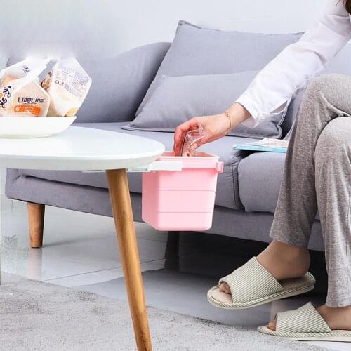 1Pc Durable Plastic Hidden Retractable Office Desk Home Adhesive Dustbin Trash Can Garbage Waste Bin Easy to Install