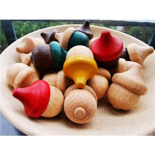 10pcs Handmade Painting Wooden Acorns /DIY Unpaint Solid Beech Acorns Loose Parts Handicraft Creative Toy