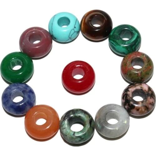 10pcs / Lot 14mm Big Hole Natural Gemstones Agates Tiger Eye Stone Encrusted Beads For Jewelry Making DIY Bracelet Necklace