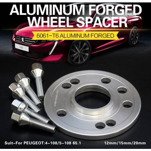 2/4Pieces 12/15/20mm Wheel Spacers Adapters 4x108/5x108 65.1mm for Peugeot 206/207/208/301/307/308/3008/407/408/508/4008/5008