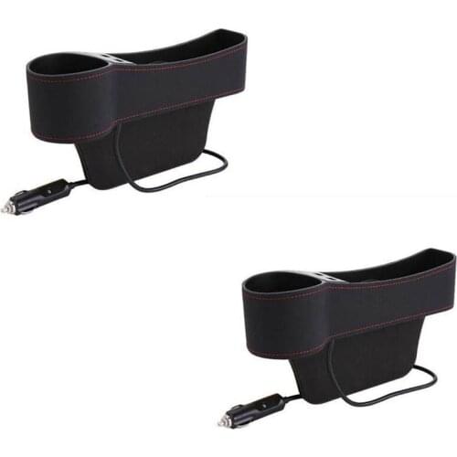 2Pcs Car Seat Gap Filler Dual USB Port Drink Organizer Holder Black
