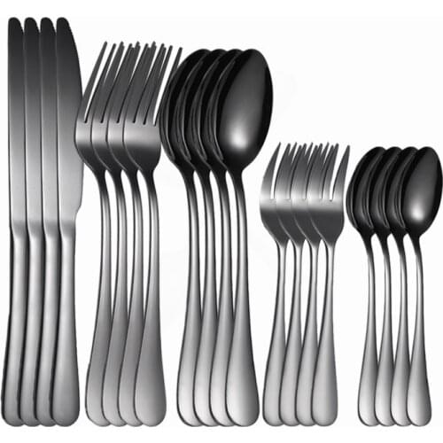 20pcs Black Tableware Set Stainless Steel Cutlery Set Kitchen Tableware Spoons Forks Knifes Dinnerware Set Silverware Flatware