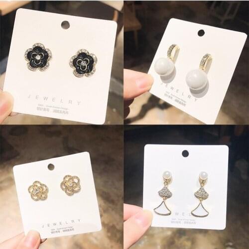 2021 New Korea Fashion Rhinestone Pearl Earring for Woman Geometry Butterfly Flower Earrings Eardrop Ear Stud Jewelry Wholesale