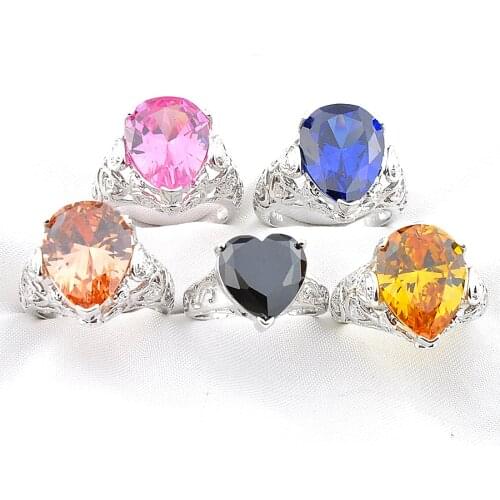 MIX 5 Pieces Holiday Gifts Big Offer Drop Rainbow Moonstone Peridot Garnet Black Onyx Gemstone Silver Rings Mix Size 7 8 9