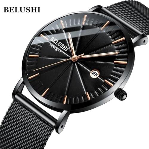 BELUSHI 2021 Mens Watches New Fashion Ultra Thin Quartz Watch Men Top Brand Luxury Full Steel Casual Waterproof Sport Wristwatch