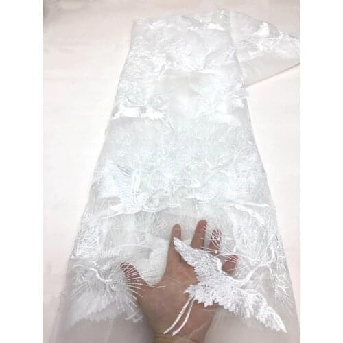 Pure White African Lace Fabric With Sequins Embroidery Latest High Quality Fashion Nigeria French Tulle Lace Fabric For Wedding