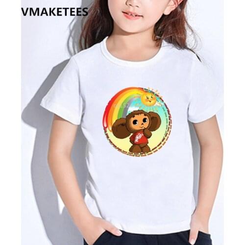 Kids Summer Girls & Boys T shirts Russian Cartoon Cheburashka Print Childrens T-shirt Chebu Russia Funny Baby Clothes,HKP5167