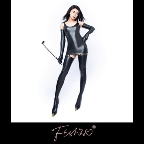 Ftshist Women Wet Look Dress One-Piece Sexy Latex Coating Vest Bodycon Tight Fit Matte Black Sleeveless High Elastic Mini Dress